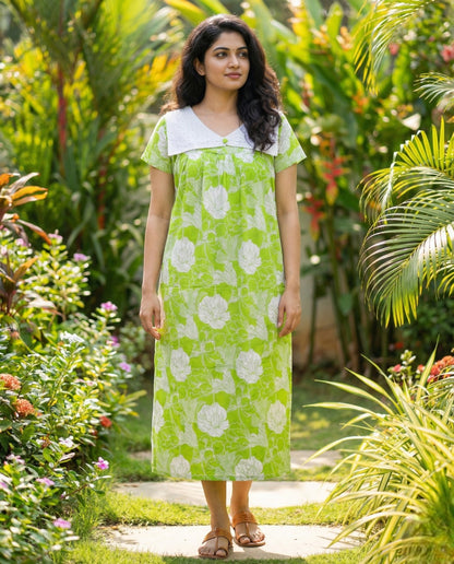 Stylish Bow Collar Frock - Floral Print
