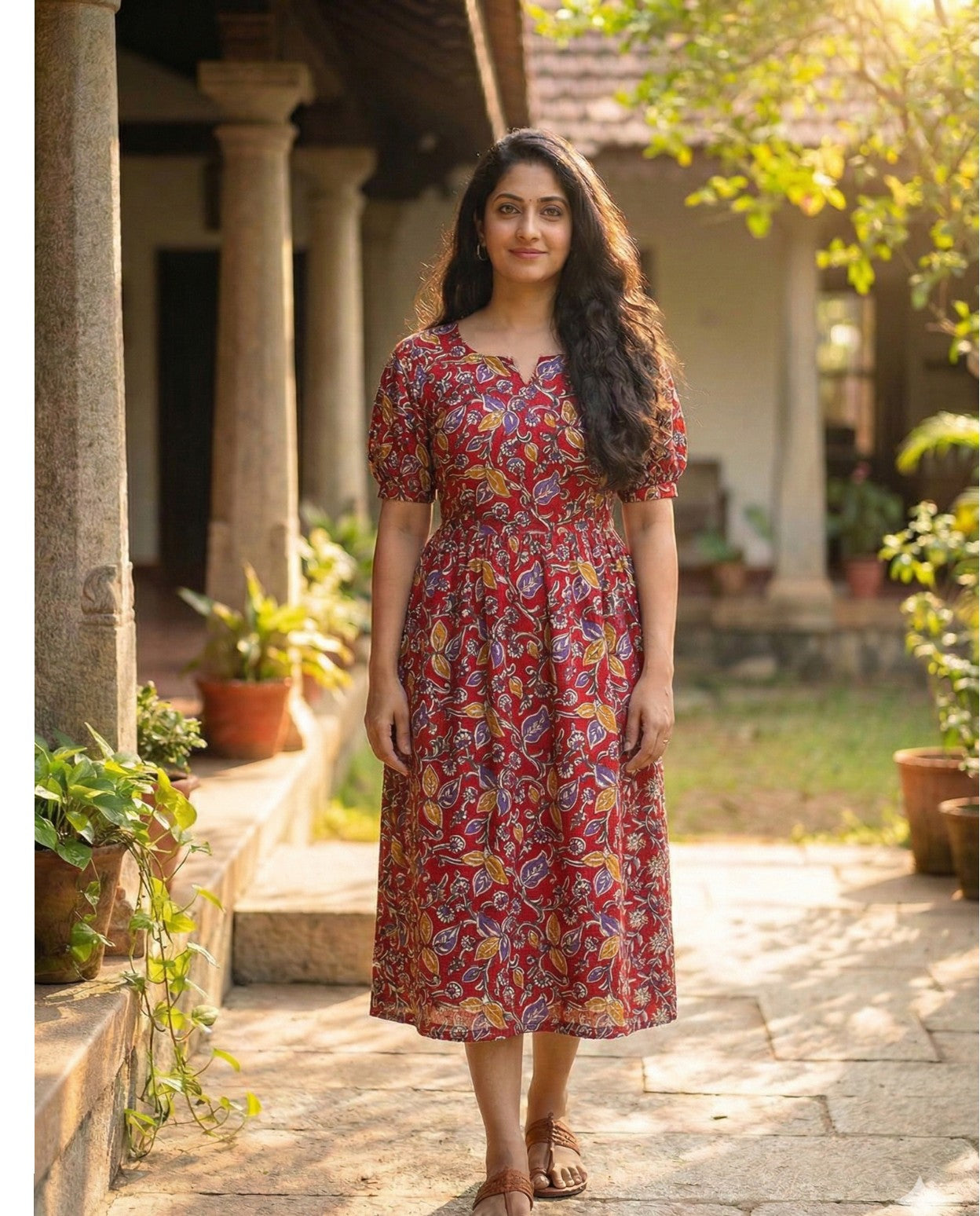 Puff Sleeved Flared Floral Frocks
