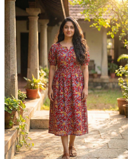 Puff Sleeved Flared Floral Frocks