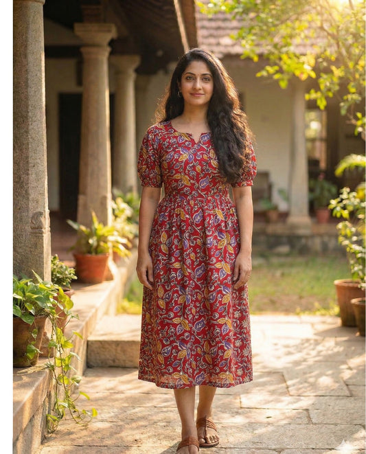 Puff Sleeved Flared Floral Frocks