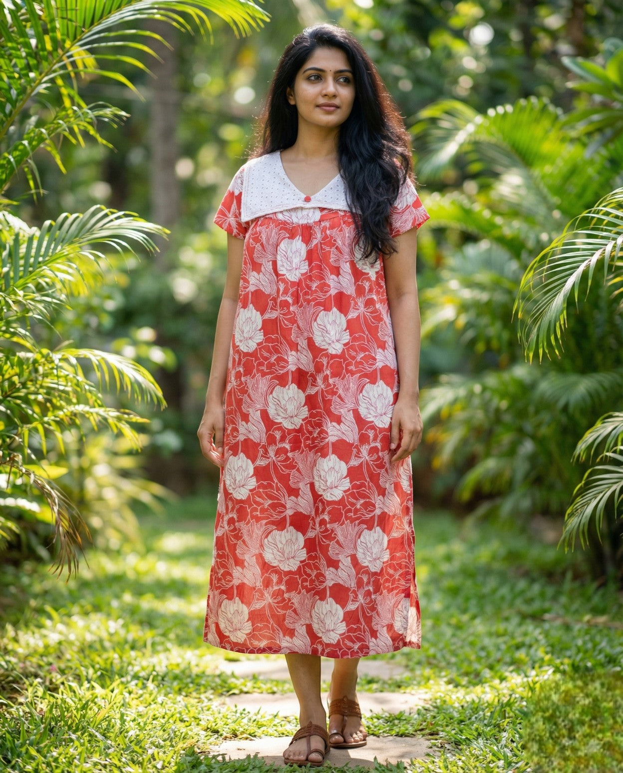 Stylish Bow Collar Frock - Floral Print
