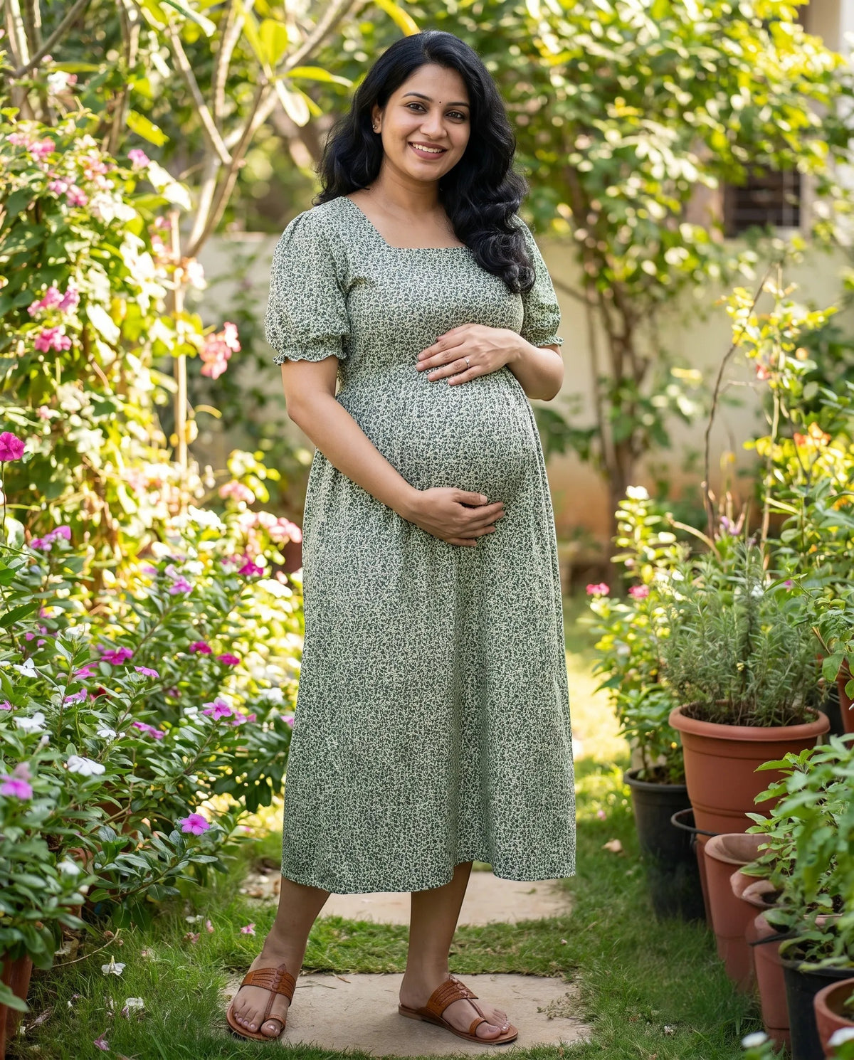 Puff Sleeved Flared Frocks- Maternity Cum Feeding