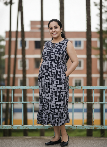 New Sleeveless cotton Frocks with Tie- Maternity cum Feeding