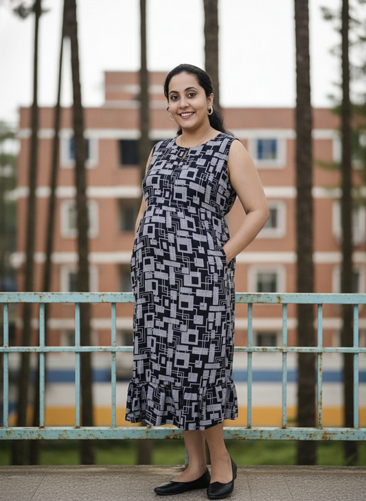 New Sleeveless cotton Frocks with Tie- Maternity cum Feeding