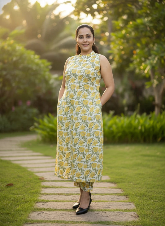 Stunning Slitted Top Straight Pant Cotton Co-ord sets