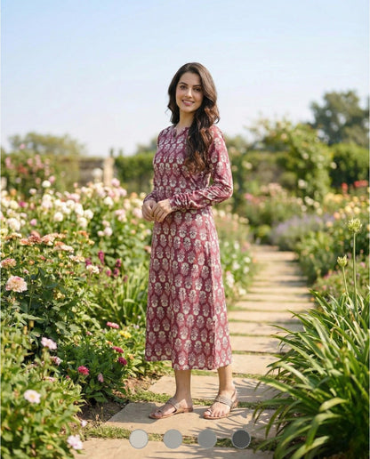Printed Cotton Kurthi With  Churi Sleeves