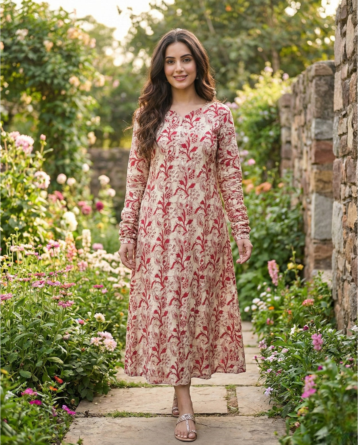 Printed Cotton Kurthi With  Churi Sleeves