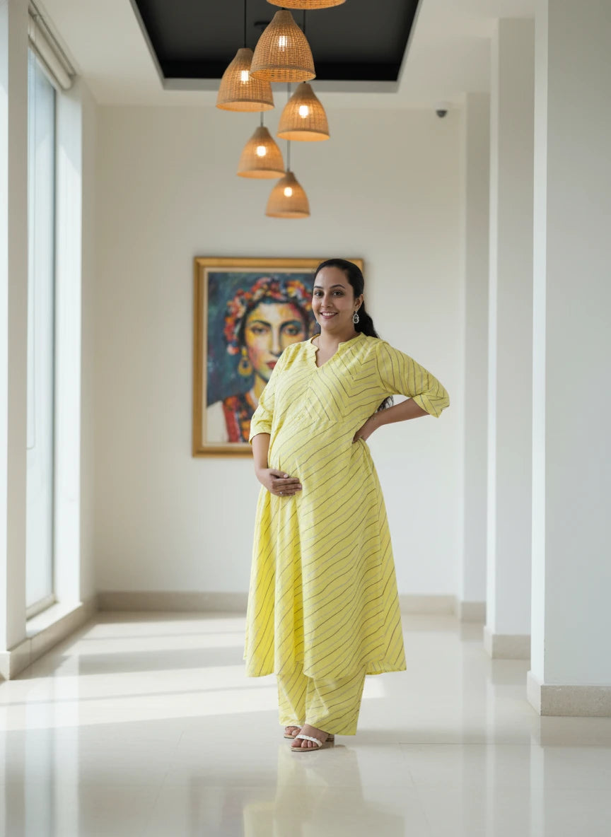 Stunning Symmetric A Line Cotton Co-ord sets-Maternity Cum Feeding