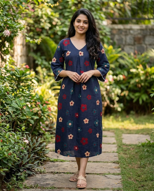 New Stylish Cotton Frock With Long Sleeves and Lace Detailing