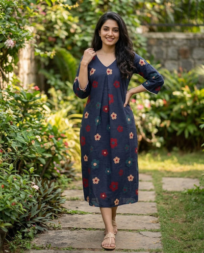 New Stylish Cotton Frock With Long Sleeves and Lace Detailing