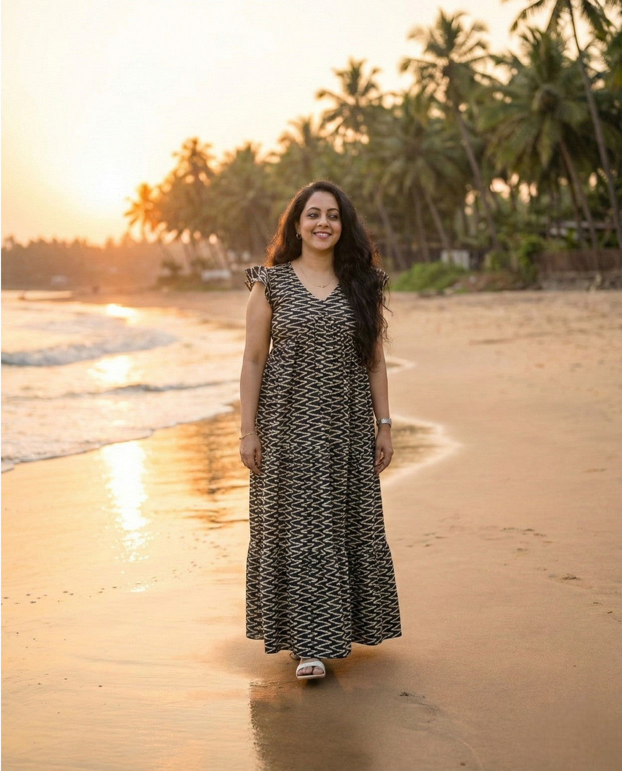 Butterfly Sleeved Full Length Flared Cotton frock