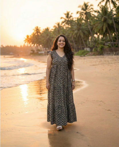 Butterfly Sleeved Full Length Flared Cotton frock