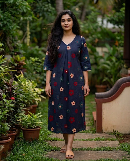 New Stylish Cotton Frock With Long Sleeves and Lace Detailing
