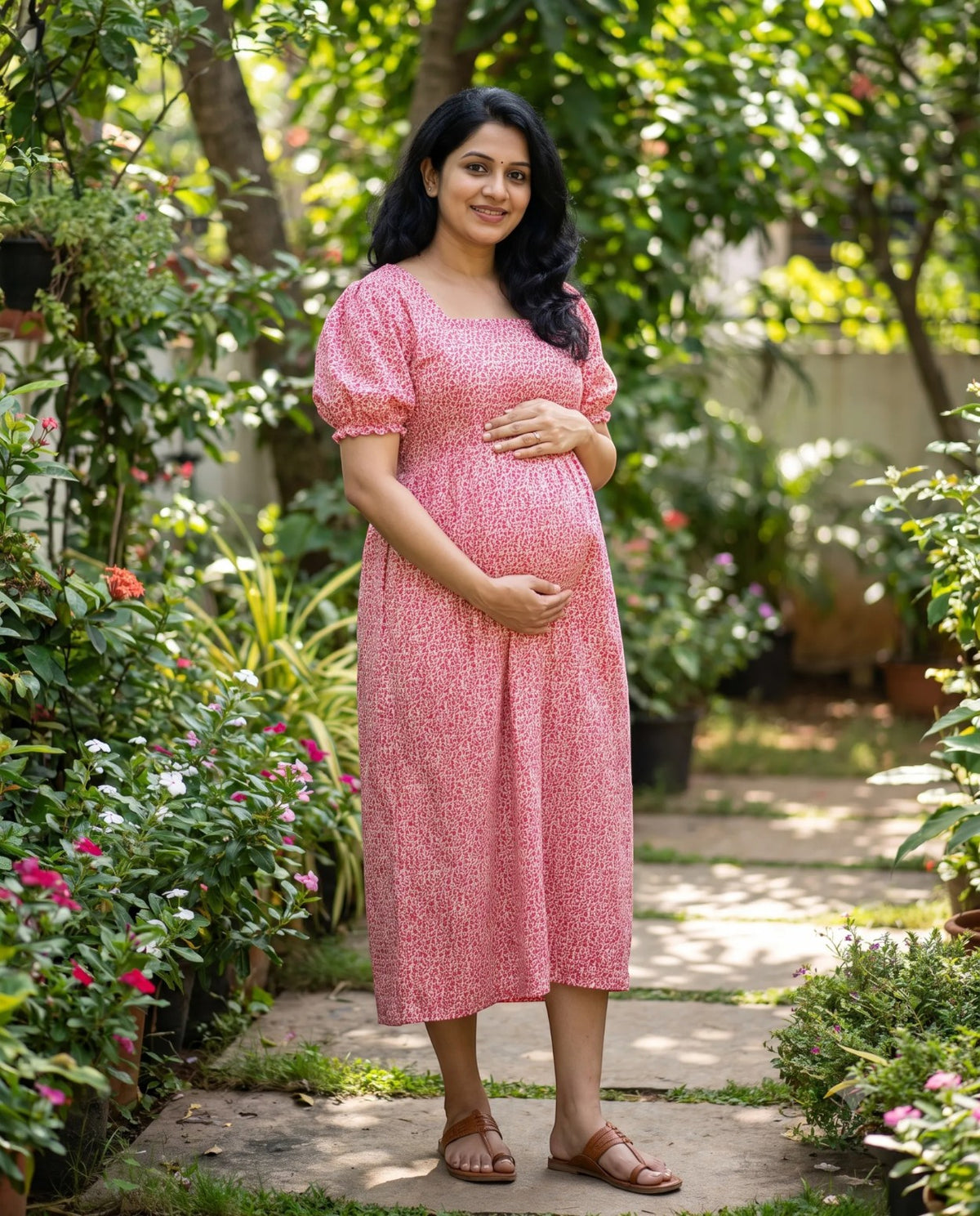Puff Sleeved Flared Frocks- Maternity Cum Feeding