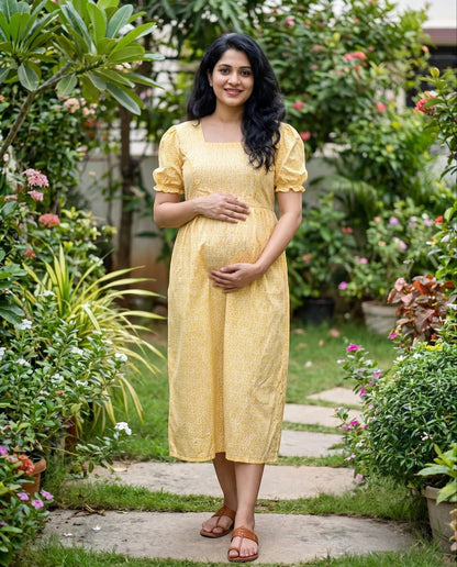 Puff Sleeved Flared Frocks- Maternity Cum Feeding
