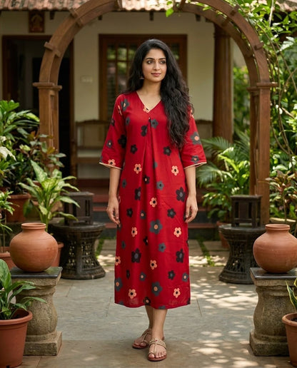 New Stylish Cotton Frock With Long Sleeves and Lace Detailing