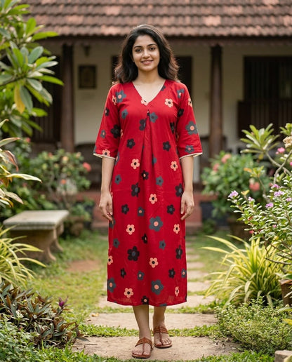 New Stylish Cotton Frock With Long Sleeves and Lace Detailing